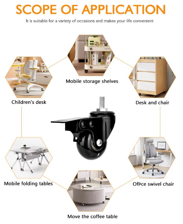 PU Swivel Casters with Brake for Furniture 2-Inch PU Swivel Caster Wheels with Brake, Heavy Duty Furniture Casters for Office Chair & Industrial Use