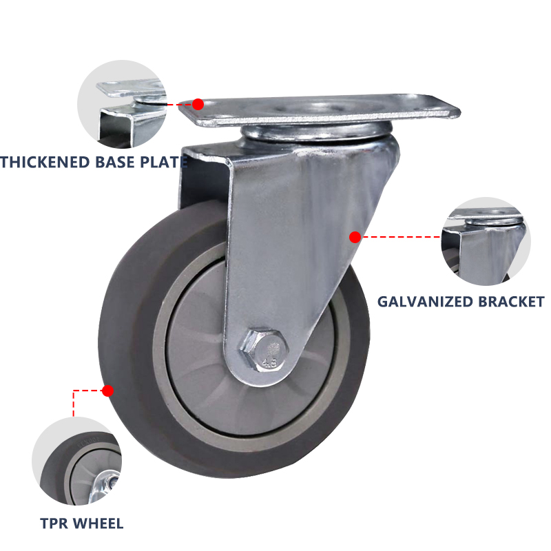 OEM Stainless Steel Casters Medium Duty Industrial Caster with Brake: Stainless Steel, TPR Wheels, Stem Mount