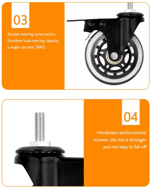 3 Inch Transparent Caster Wheels for Office And Game Chairs Customizable 3-Inch PU Wheels with Transparent Plated Bracket for Office And Game Chairs