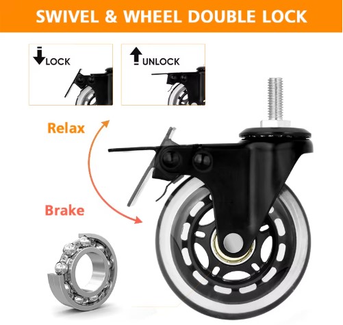 3 Inch Transparent Caster Wheels for Office And Game Chairs Customizable 3-Inch PU Wheels with Transparent Plated Bracket for Office And Game Chairs