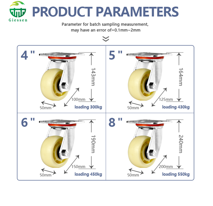 Polypropylene Caster Hot Selling Industrial Heavy Duty PP Caster Wheels with 360° Swivel and Brake, Low Noise Polypropylene Caster