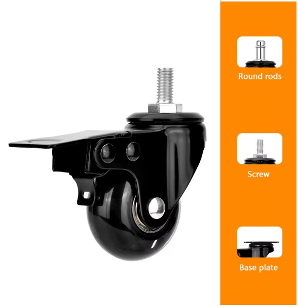 PU Swivel Casters with Brake for Furniture 2-Inch PU Swivel Caster Wheels with Brake, Heavy Duty Furniture Casters for Office Chair & Industrial Use