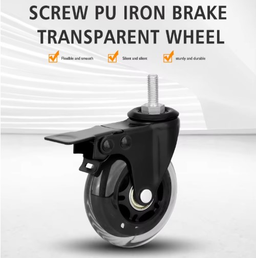 3 Inch Transparent Caster Wheels for Office And Game Chairs Customizable 3-Inch PU Wheels with Transparent Plated Bracket for Office And Game Chairs