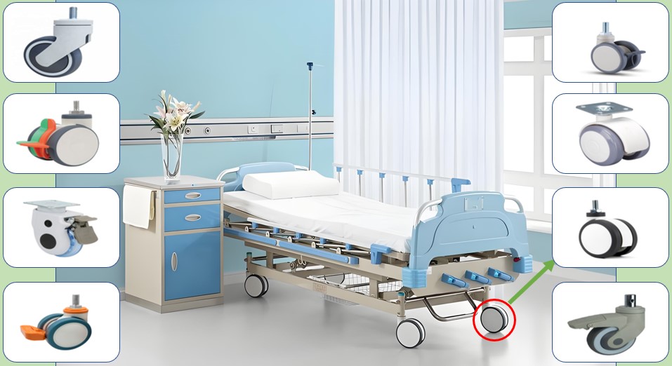 Hospital Beds with TPR Medical Wheels ODM Medical Caster with Swivel Brake 3/4/5 Inch TPR Wheels for Hospital Beds And Equipment