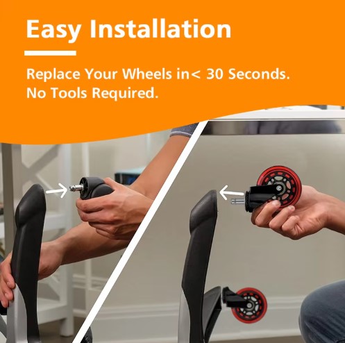 3-inch Red Chair Caster Wheels Customizable 3-Inch PU Caster Wheel with Red Plated Bracket for Office And Game Chairs