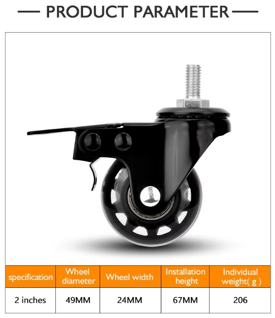 PU Swivel Casters with Brake for Furniture 2-Inch PU Swivel Caster Wheels with Brake, Heavy Duty Furniture Casters for Office Chair & Industrial Use