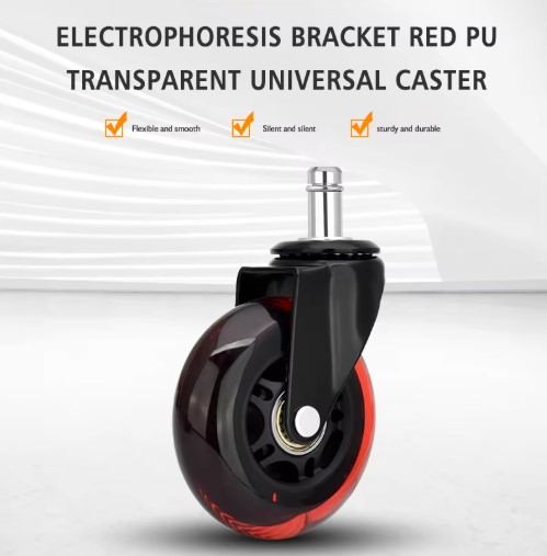 3-inch Red Chair Caster Wheels Customizable 3-Inch PU Caster Wheel with Red Plated Bracket for Office And Game Chairs