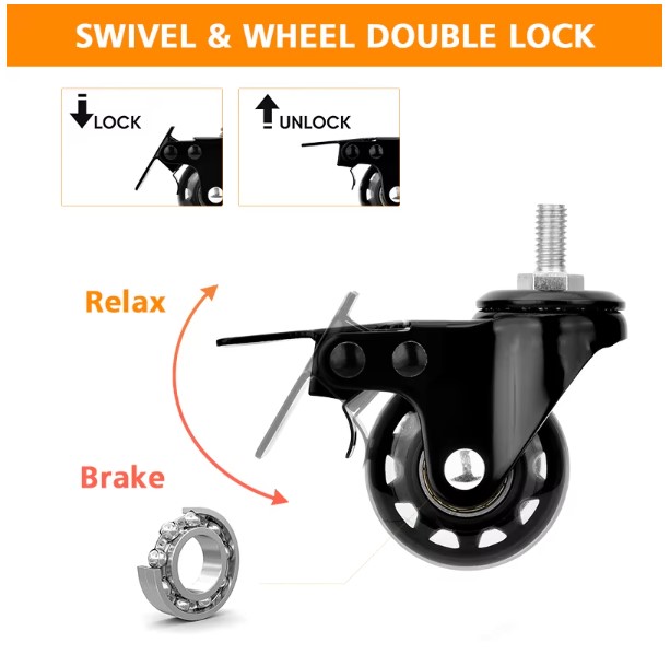 PU Swivel Casters with Brake for Furniture 2-Inch PU Swivel Caster Wheels with Brake, Heavy Duty Furniture Casters for Office Chair & Industrial Use
