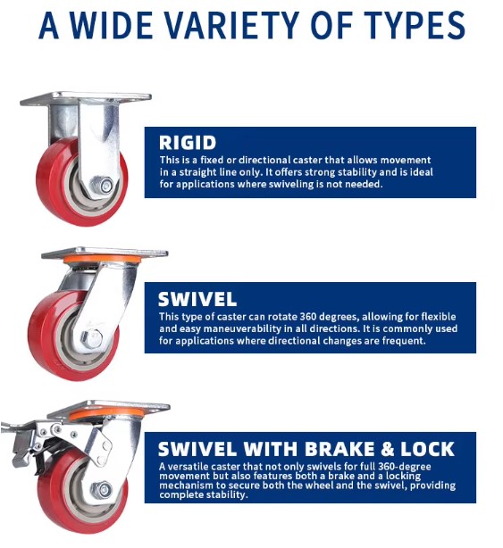 Heavy Duty Casters Heavy Duty Industrial Casters - Rigid Type with 4/5/6/8 Inch Solid PU Wheels