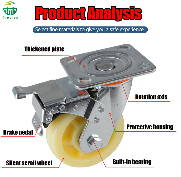 Heavy Duty Caster Wheels Hot Selling Industrial Heavy Duty PP Caster Wheels with 360° Swivel and Brake, Low Noise Polypropylene Caster