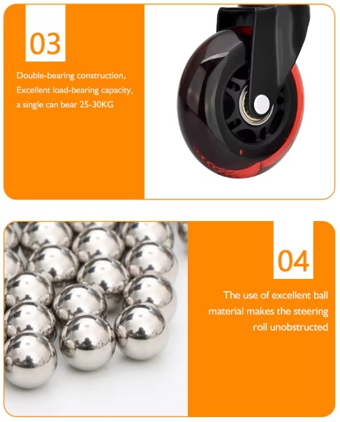 3-inch Red Chair Caster Wheels Customizable 3-Inch PU Caster Wheel with Red Plated Bracket for Office And Game Chairs