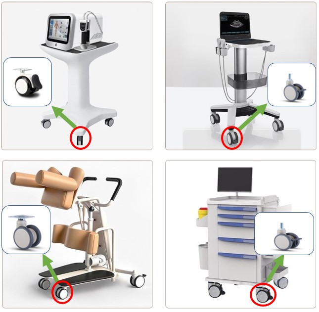 Double Brake Caster Multi-Functional PVC Silent Twin-Wheel Casters for Furniture, Baby Walkers, and Medical Beds