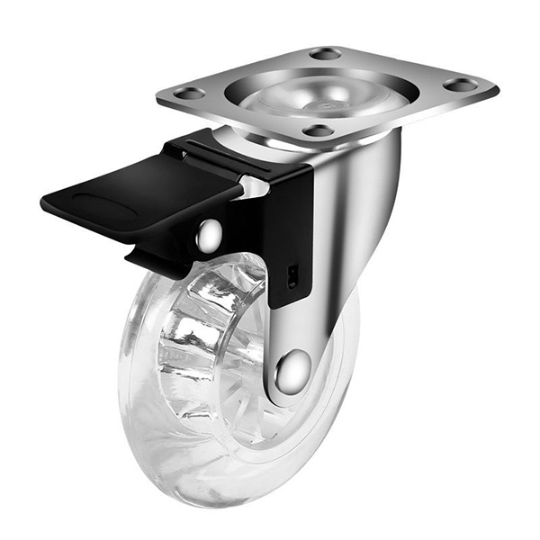 1.5-inch, 2-inch, 3-inch screw rod base plate quick-release pin rod crystal transparent universal casters TPU material silent universal casters with brake furnitureTransparent casters for office desks