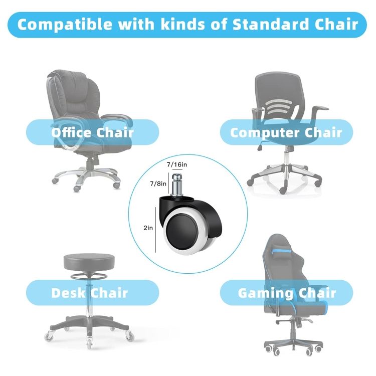 Durable Twin-Wheel Plastic Chair Casters with Swivel Threaded Stem for Office Chairs