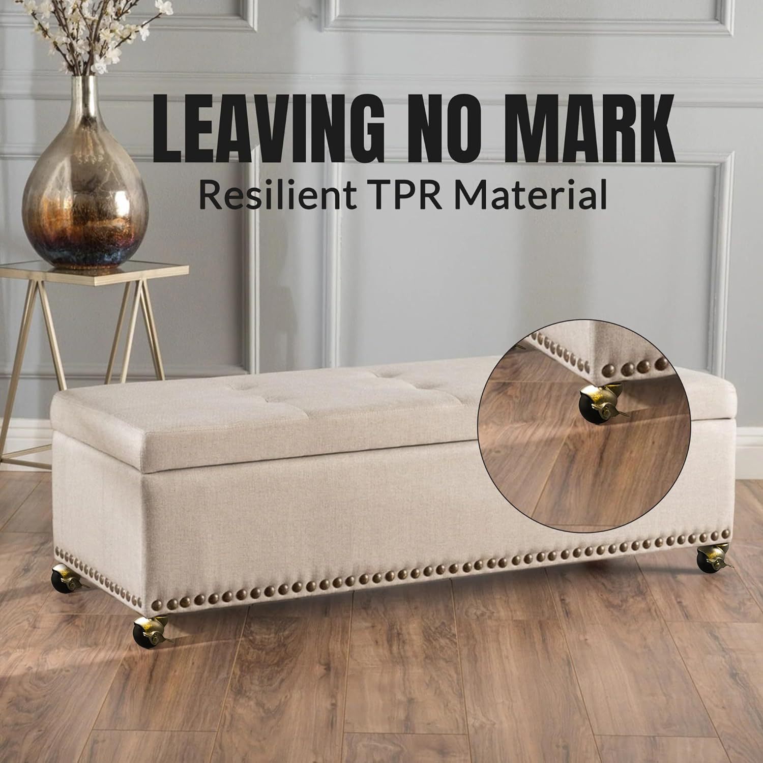 The spherical casters of the furniture can rotate smoothly at 360°. High-quality spherical casters protect the floor from slipping. 1.5-inch and 2-inch ones come with brakes