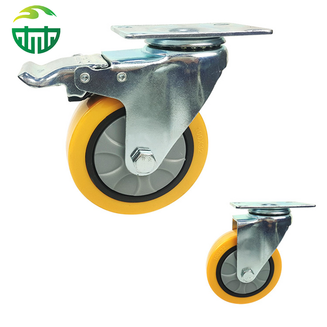Heavy Duty PU Industrial Caster Wheels with Threaded Stem Side Swivel Brakes for Trolley Cart