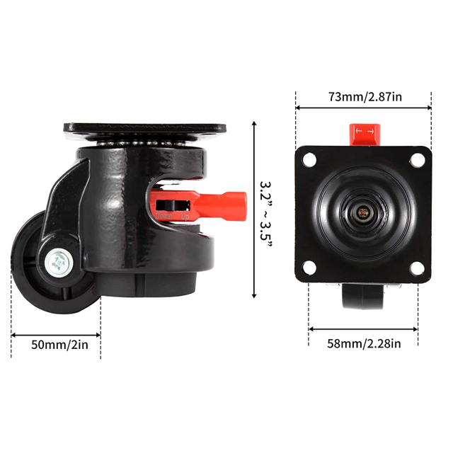 Footmaster Caster Black Leveling Casters Wheel Adjustable Height Casters Wheel for Industrial Equipment