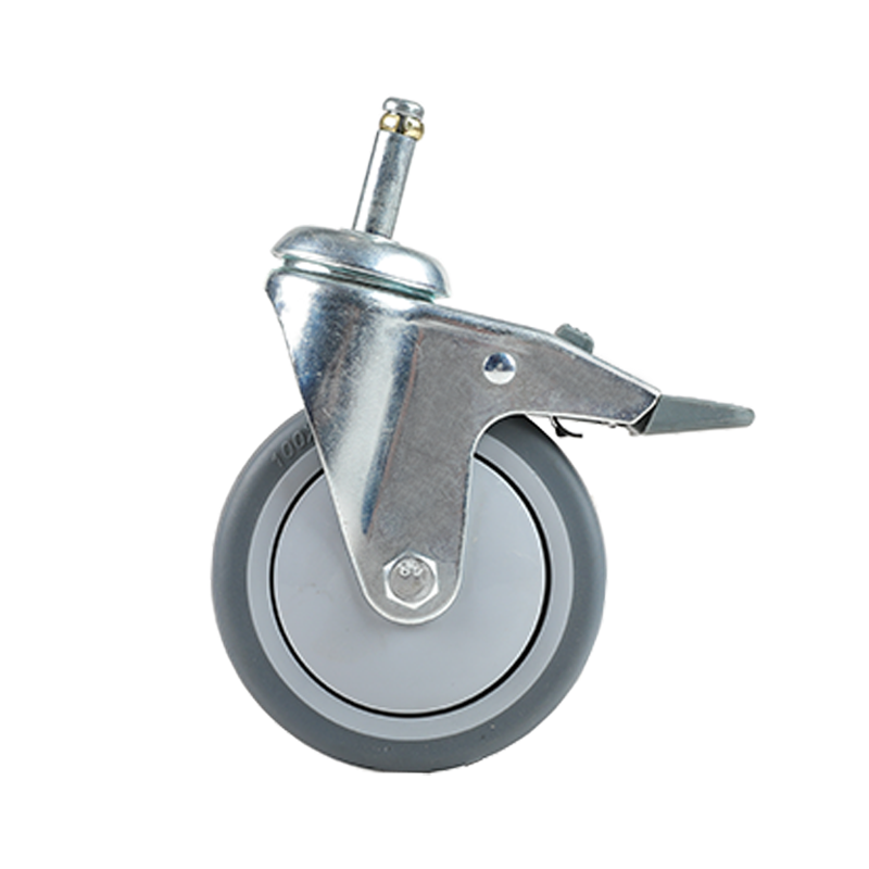 TPR Furniture Caster with Brake - Light Duty Swivel Wheel Featuring Threaded Stem