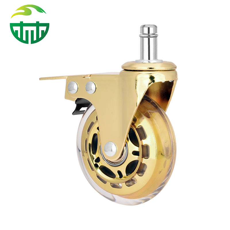 Customizable 3-Inch PU Caster Wheel with Golden Plated Bracket for Office & Game Chairs