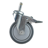 TPR Double-Bearing Swivel Caster with Brake and Threaded Stem, Silent Wheel
