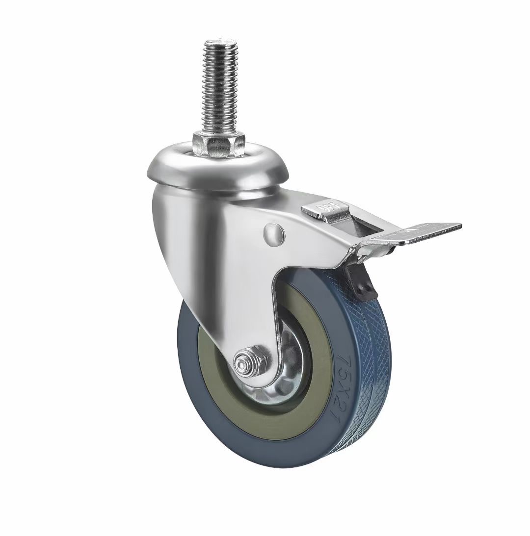 PVC Medium-Sized Gray Rubber Caster Wheel with Brakes