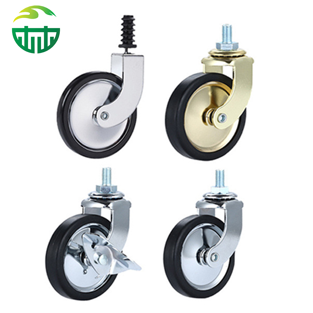 Golden Threaded Stem Rubber Caster Wheel for Dining Carts, Hotels and Restaurant Trolleys
