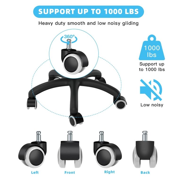 Durable Twin-Wheel Plastic Chair Casters with Swivel Threaded Stem for Office Chairs