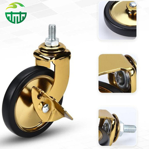 3 Inch Gold Threaded Stem Rubber Wheel for Dining, Hotel Restaurant Trolleys