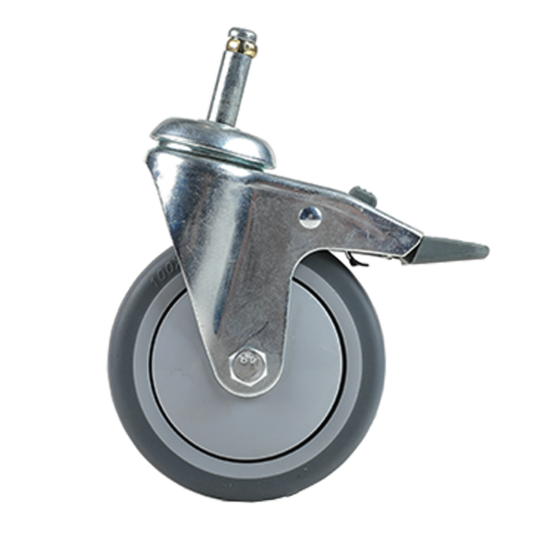 TPR Furniture Caster with Brake - Light Duty Swivel Wheel Featuring Threaded Stem