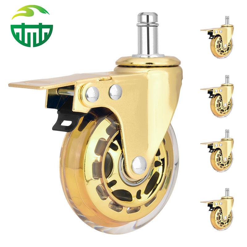 Customizable 3-Inch PU Caster Wheel with Golden Plated Bracket for Office & Game Chairs