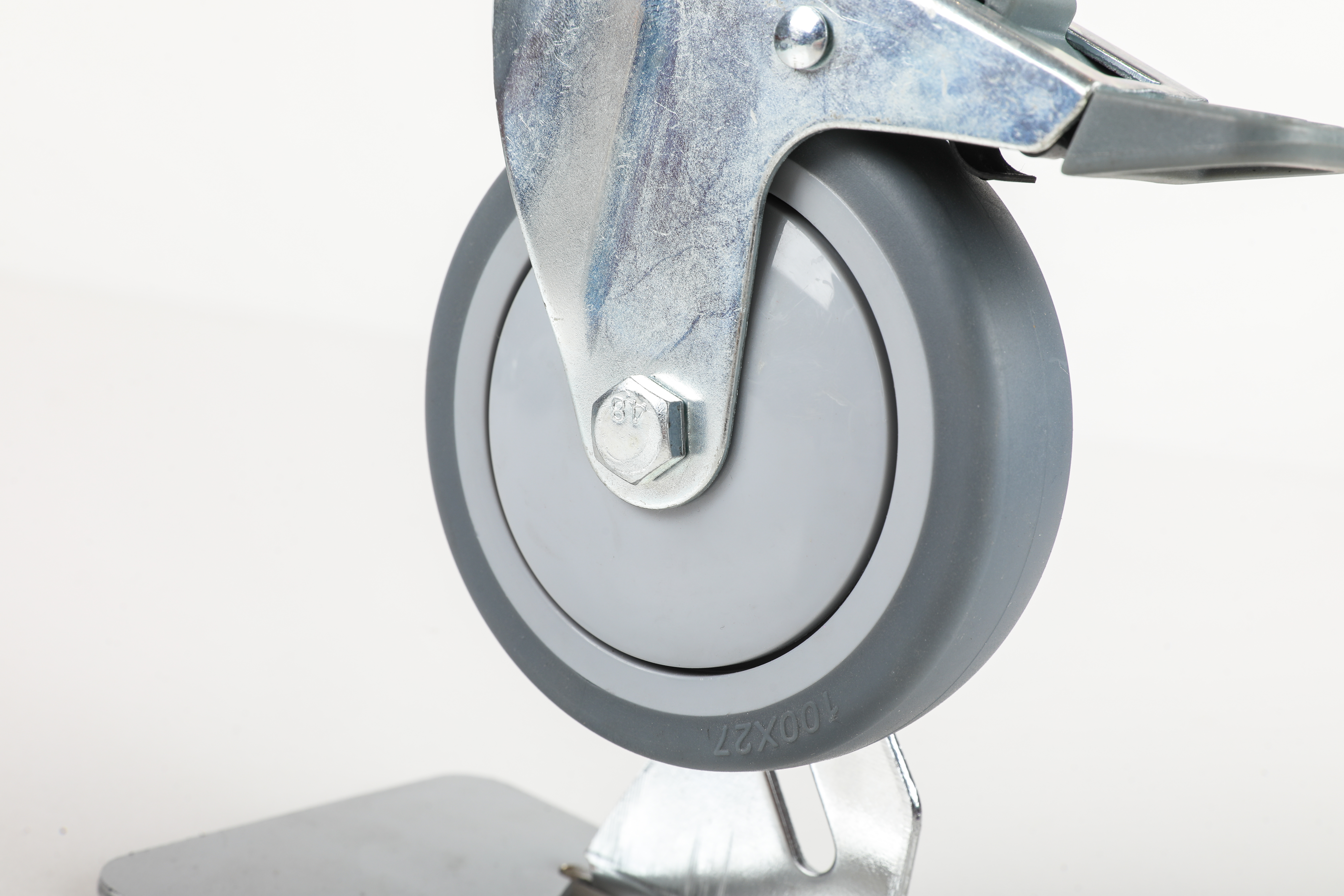 3/4/5 Inch Threaded Stem Caster with Dual Brake - M12 x 30mm, Gray Non-Marking TPR Wheels