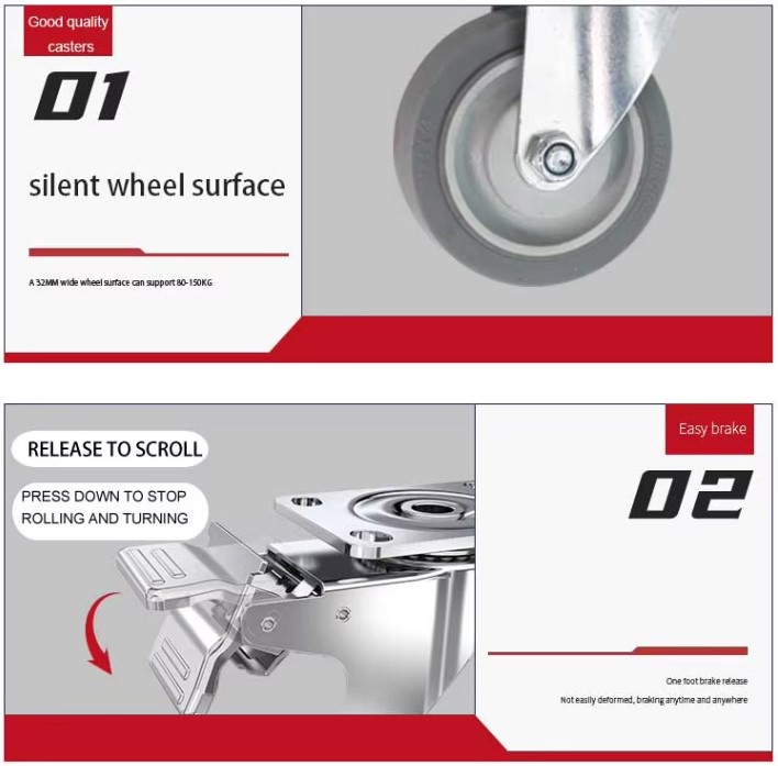 M12 Threaded Stem Caster with 125mm Non-Marking TPR Wheel - For Medical Equipment And Food Safe Service Carts