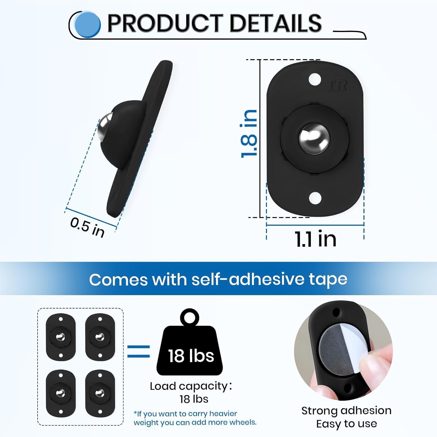 ODM Self-Adhesive Mini Swivel BlackCaster Wheels for Kitchen Appliances & Countertops