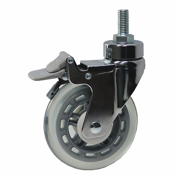 Chromium threaded brake medical casters, 3-inch hospital medical casters, industrial PU transparent wheels, silent and wear-resistant casters