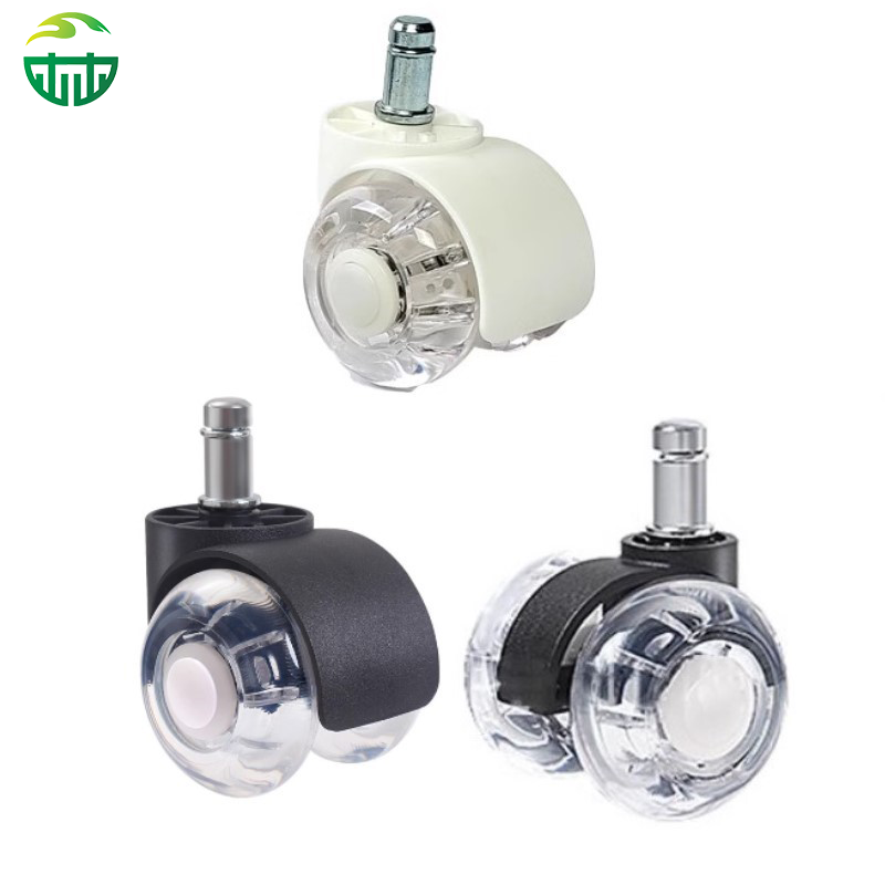 2-Inch Swivel Twin-Wheel Chair Caster Wheel, Transparent White PU for Bathroom