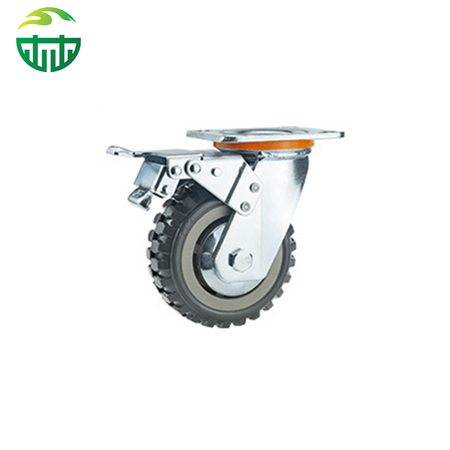 Grey Elastic Rubber Tread Caster Wheel with Steel Swivel Plate – 4/5/6/8 Inch Industrial Trolley Wheels