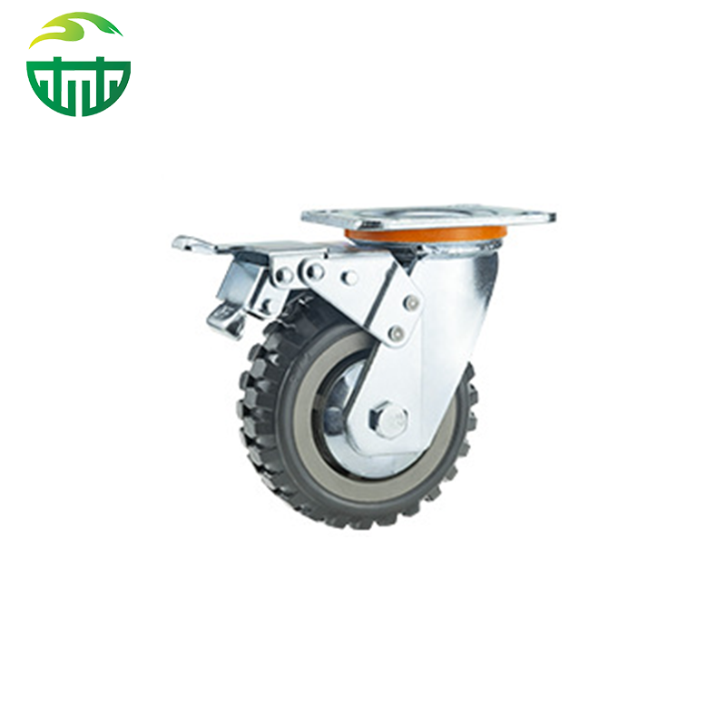 Grey Elastic Rubber Tread Caster Wheel with Steel Swivel Plate – 4/5/6/8 Inch Industrial Trolley Wheels