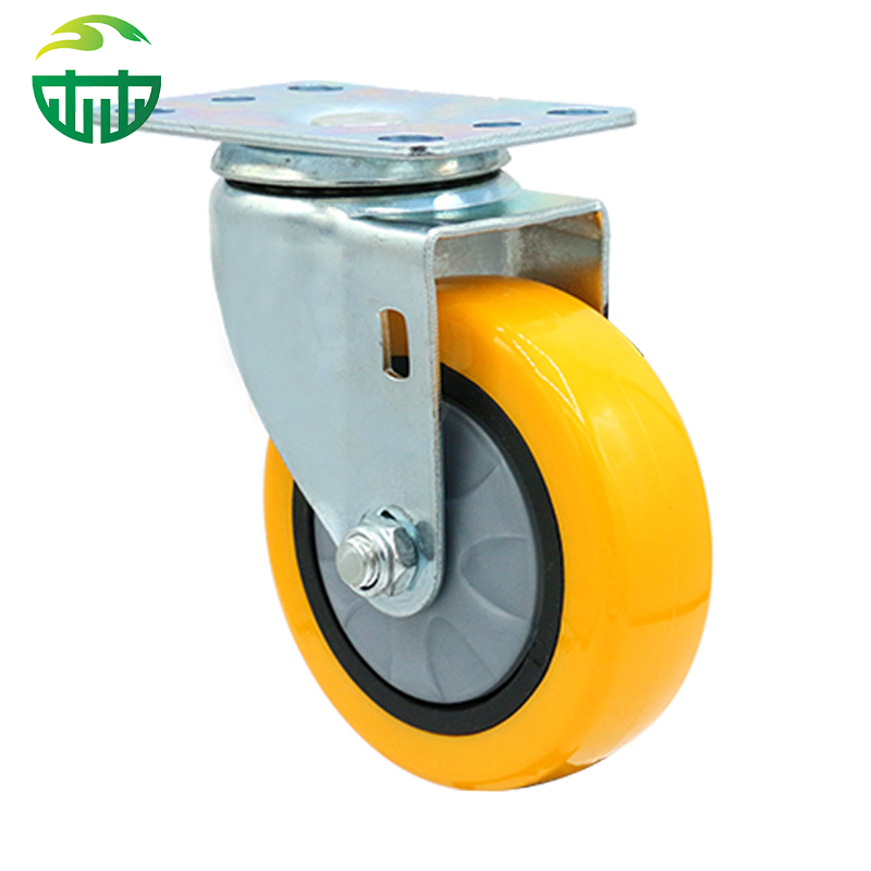 Heavy Duty PU Industrial Caster Wheels with Threaded Stem Side Swivel Brakes for Trolley Cart