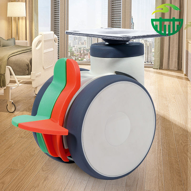 Medical Twin Wheel Casters for Hospital Trolleys - 4/5 Inch, 125KG Load Capacity, Flat Plate Model