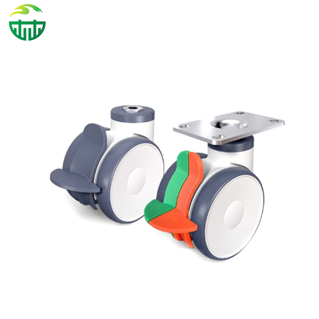 Medical Twin Wheel Casters for Hospital Trolleys - 4/5 Inch, 125KG Load Capacity, Flat Plate Model