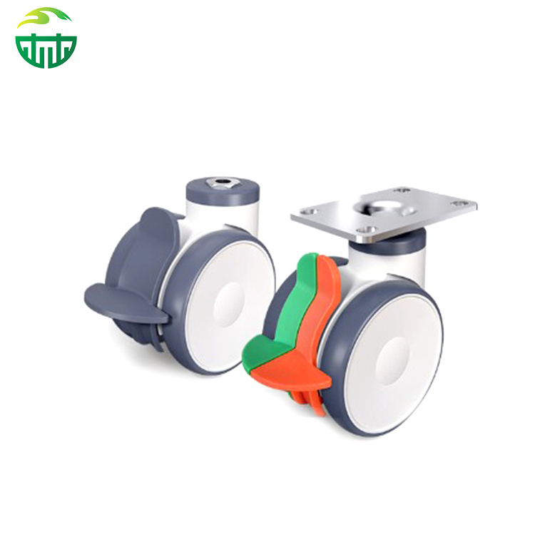 Medical Twin Wheel Casters for Hospital Trolleys - 4/5 Inch, 125KG Load Capacity, Flat Plate Model