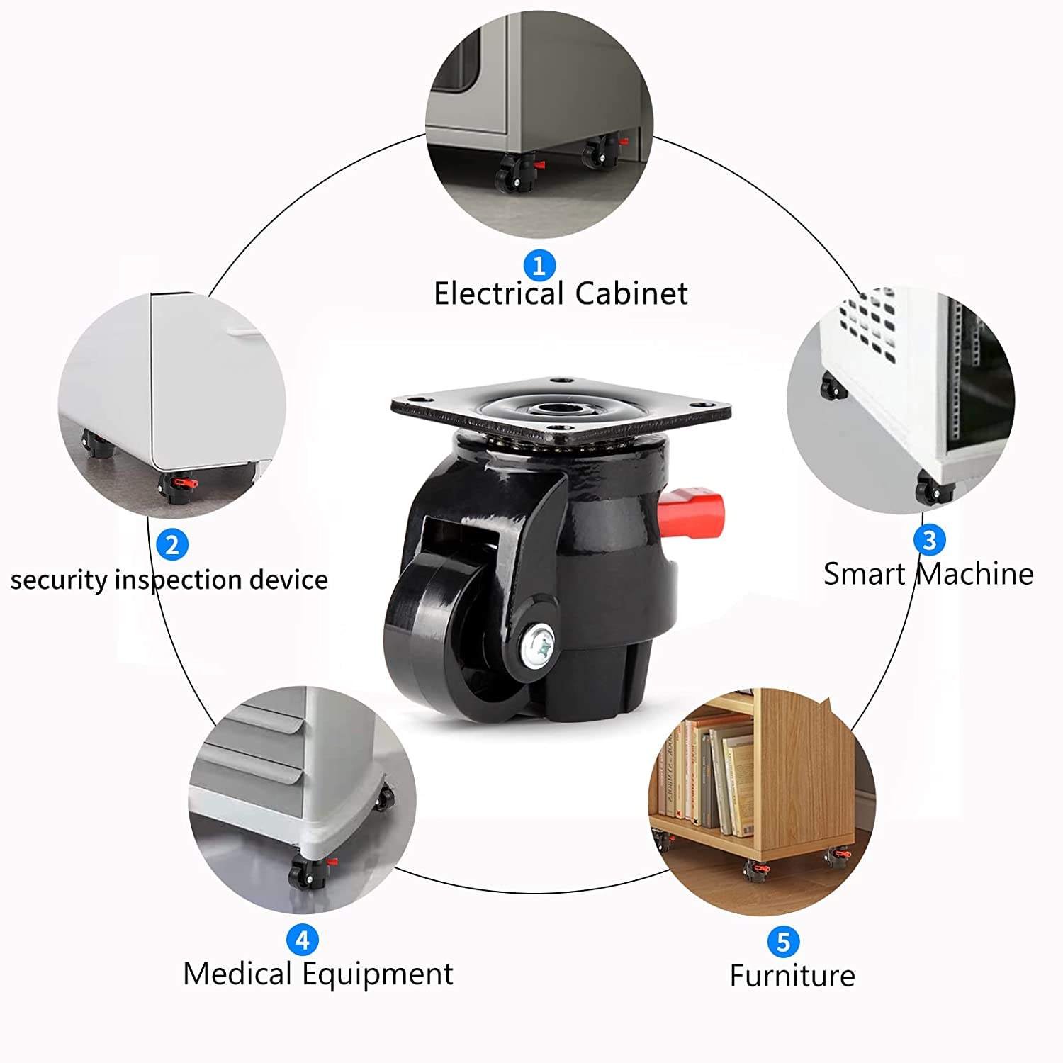 Footmaster Caster Black Leveling Casters Wheel Adjustable Height Casters Wheel for Industrial Equipment