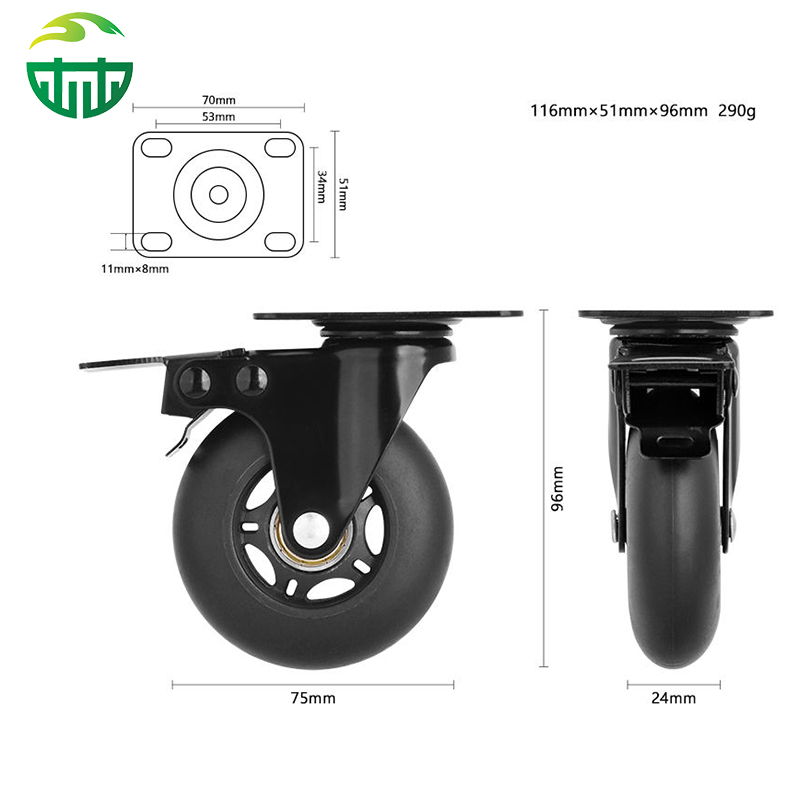 Hot Sale Furniture Caster Wheels 3 Inch TPR Anti-Static ODM Caster Rubber Swivel Brake Office Chair Caster Wheels with Brake