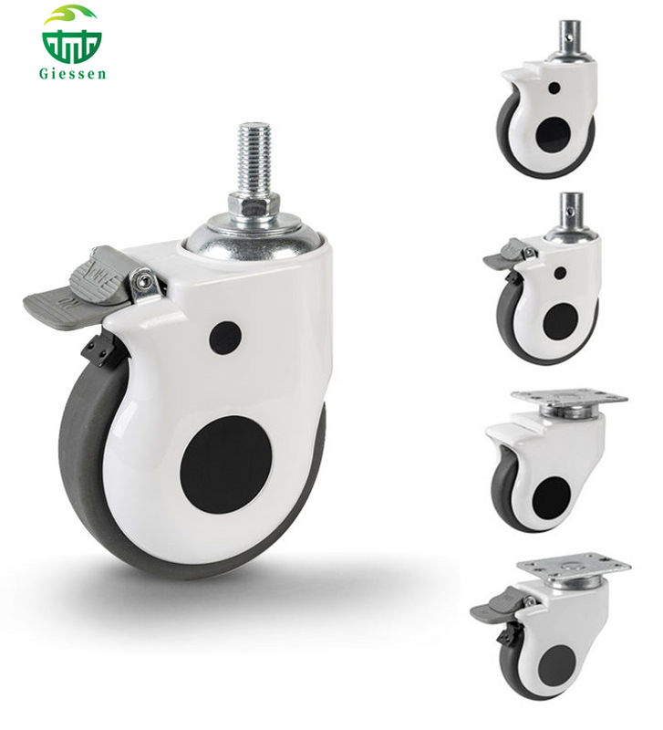 Gray Threaded Stem Wheels Medical Caster 4inch for Hospital Medical Castors Wheels Screw Brake 
