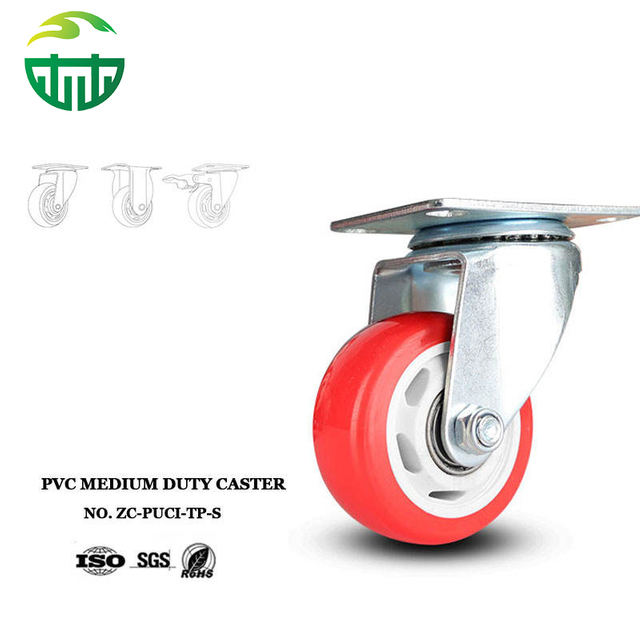 Medium-Duty Swivel Casters with 3/4/5 Inch Red PVC Wheels for Industrial And Commercial Use