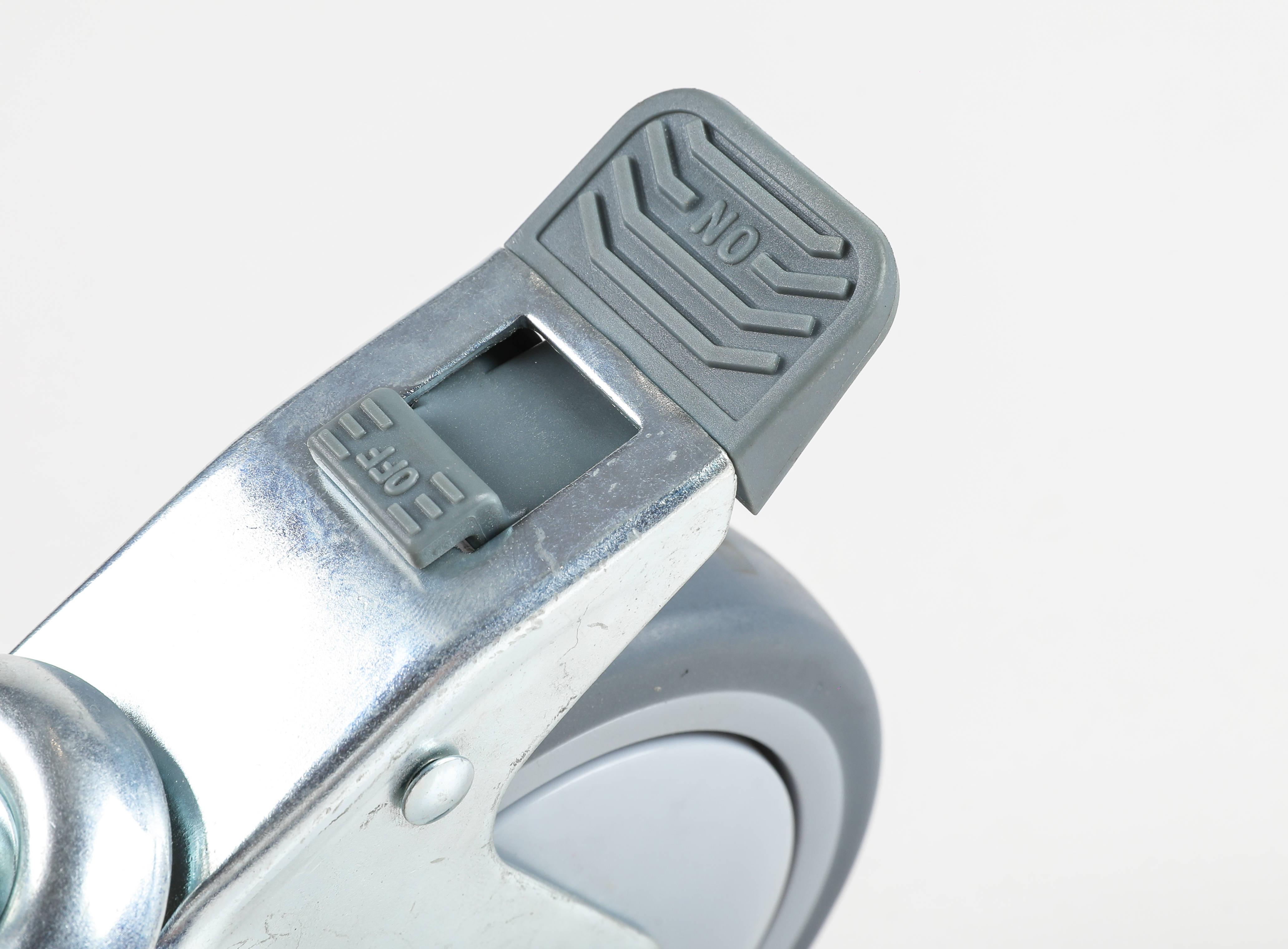 3/4/5 Inch Threaded Stem Caster with Dual Brake - M12 x 30mm, Gray Non-Marking TPR Wheels