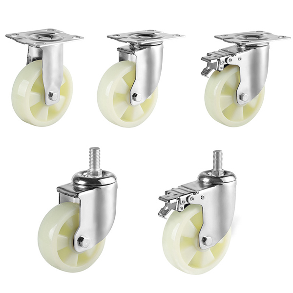 3/4/5/6 inch medium and heavy duty PP casters wear-resistant labor saving logistics car solid core nylon double bearing wheel universal wheel machine equipment Casters load 100KG to 300KG