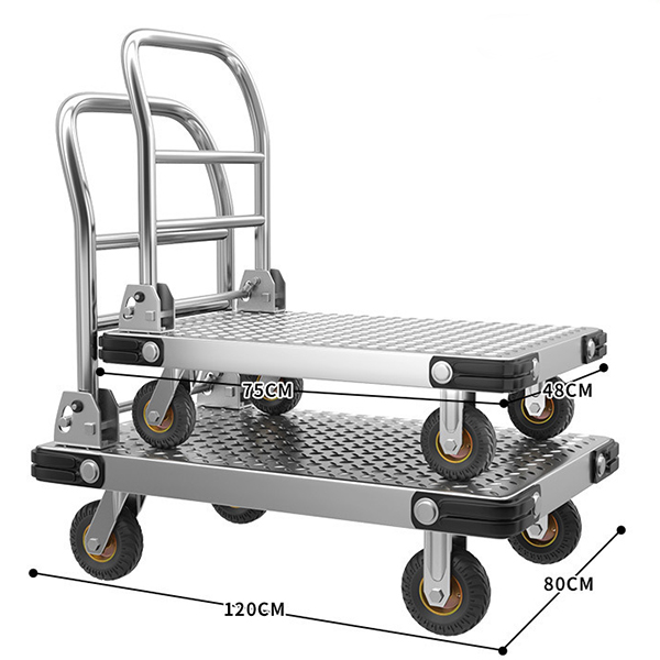 Steel plate trolleys, silent trolleys, flatbed trolleys, household folding small trailers, warehouse handling trolleys, heavy A trolleys Metal plate cart