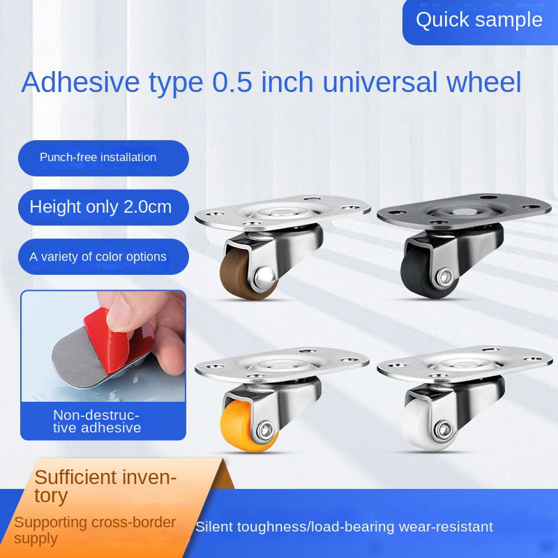 Mini Swivel 0.5 Inch Nylon Caster Wheel Set, White or Black, Non-Punch Adhesive, Perfect for Furniture and Bathroom Applications