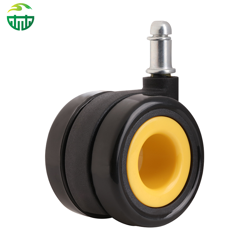 Lockable Yellow Furniture Wheel with Stem, Universal Swivel Wheel for Office Chairs